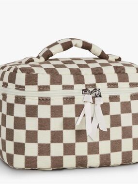 Checkerboard Cosmetic Train Case - Brown & Cream
